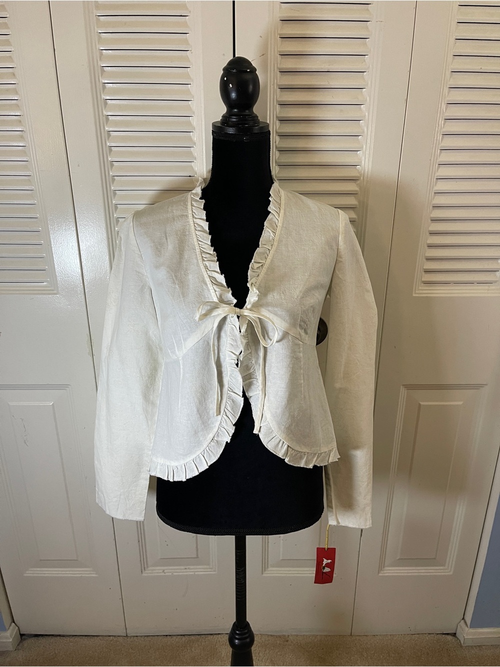 Tapemeasure Cream Ruffle Tie-Front Jacket